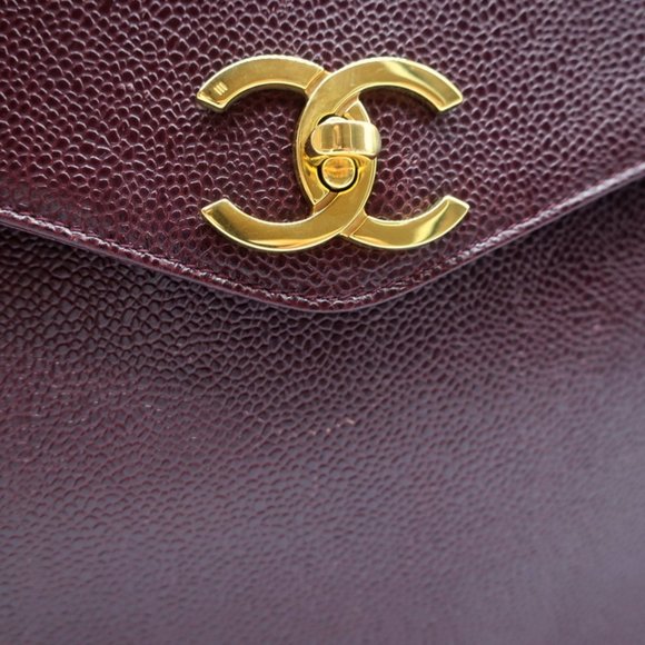 VINTAGE CHANEL 1990S CC FRONT POCKET TOTE BORDEAUX CAVIAR LEATHER SHOULDER BAG - Picture 3 of 12